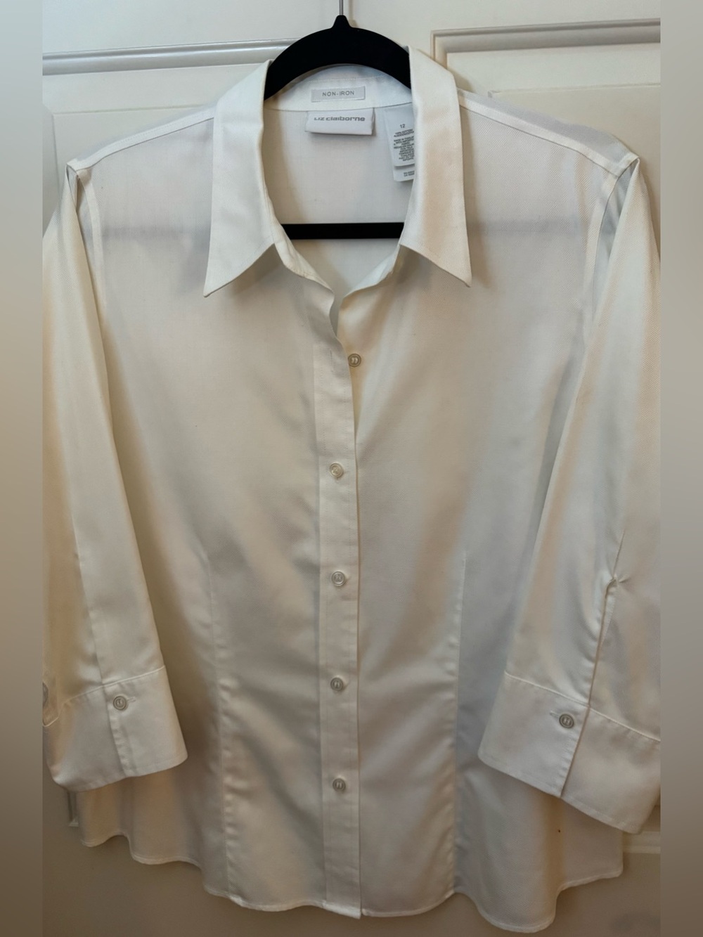 Liz Claiborne Shirt 100% Cotton “Non Iron”White Shirt 3/4 Sleeves Size - 12 - Picture 11 of 13